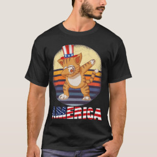 Camiseta gato americano veste o tio sam hat, 4 de julho