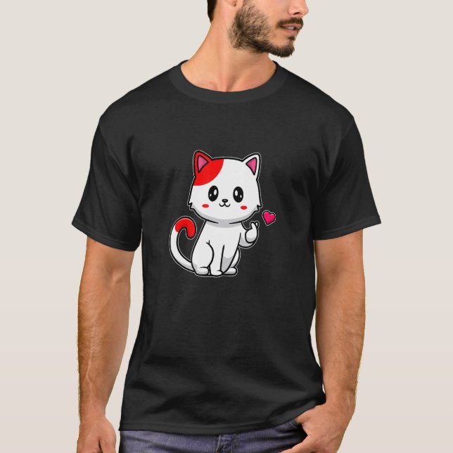 Camiseta gato amor com coração vermelho (Frente)
