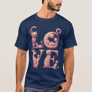 Camiseta Gato Amor Rosa vintage