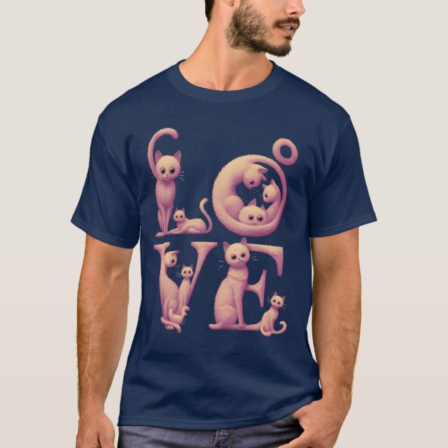 Camiseta Gato Amor Rosa vintage (Frente)