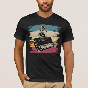 Camiseta Gato Analógico de Música Eletrônica do Synthesizer