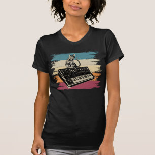 Camiseta Gato Analógico de Música Eletrônica do Synthesizer