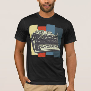 Camiseta Gato Analógico de Vintagem do Teclado do Synthesi