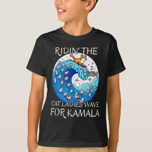 Camiseta Gato Andando Mulher Azul Onda Para Kamala Harris P