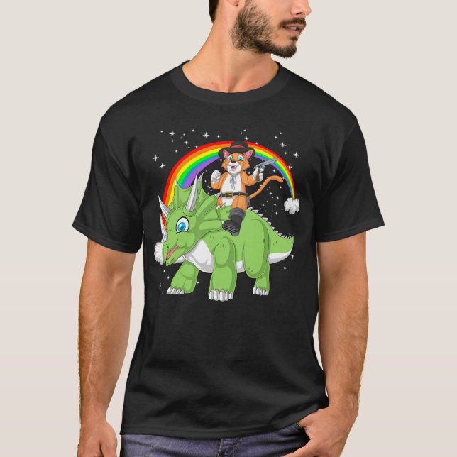 Camiseta gato andando triceratops (Frente)