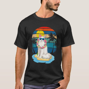 Camiseta Gato Angora de Férias de Verão Tropicais na Praia 