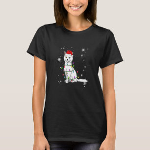 Camiseta Gato Angora Turco Luzes de Natal Gato de Natal 