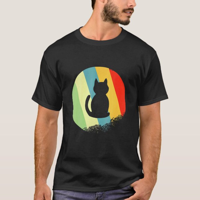 Camiseta Gato Animal Redondo Com Cores Retro (Frente)