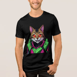 Camiseta Gato Anime Cyberpunk Olhos Brilhantes