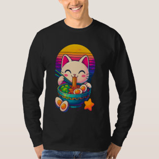 Camiseta Gato Anime Fofo Comendo Ramen