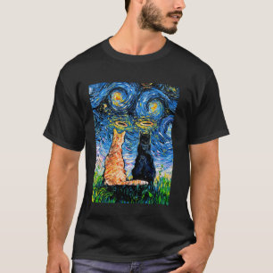 Camiseta Gato Anjo Noite Estrelada Gato Preto e Tabby Halo