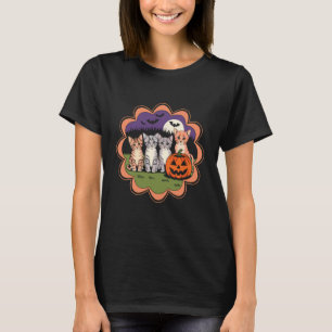Camiseta Gato Antigo Abóbora Halloween Floral Assustador Te
