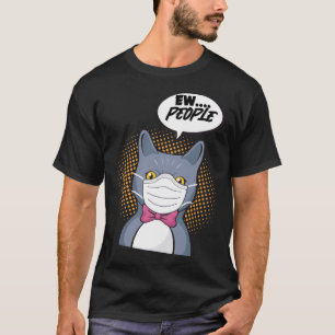 Camiseta Gato antissocial Pessoas engraçado com máscara em 