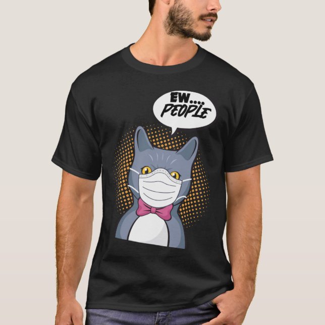 Camiseta Gato antissocial Pessoas engraçado com máscara em  (Frente)