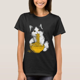 Camiseta Gato ao estilo japonês vintage comendo macarrão Ra