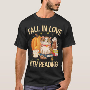 Camiseta Gato Apaixonado Pela Leitura Do Livro No Outono