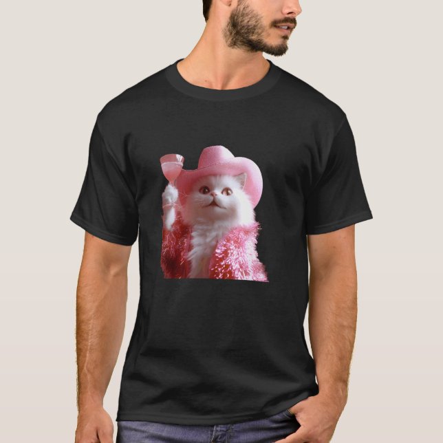 Camiseta Gato Aplaudindo Com Estilo Em Traje Rosa (Frente)