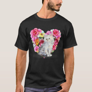 Camiseta Gato Aquarela Com Borboleta E Flor Para Anima
