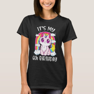 Camiseta Gato Arco-íris 6 Anos É Meu 6º Aniversário Feliz
