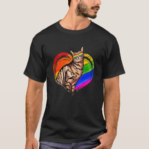 Camiseta Gato Arco-íris Coração Animal Gay Lésbica Orgulho