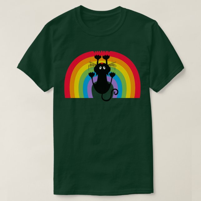 Camiseta gato arco-íris engraçado no arco-íris (Frente do Design)