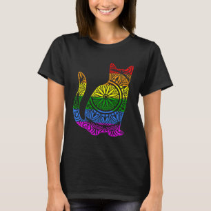 Camiseta Gato Arco-íris Mandala Flor de Lótus Yoga Meditaçã