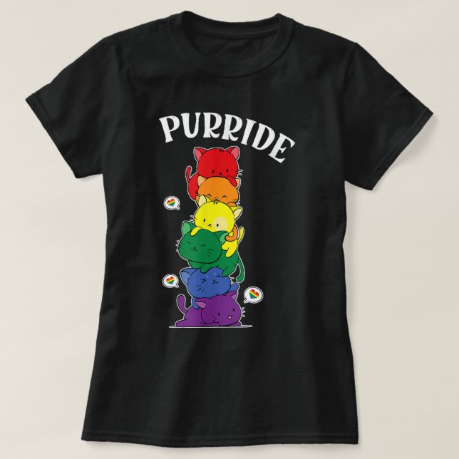 Camiseta Gato Arco-Íris Óculos escuros Gay Orgulho engraçad (Frente do Design)