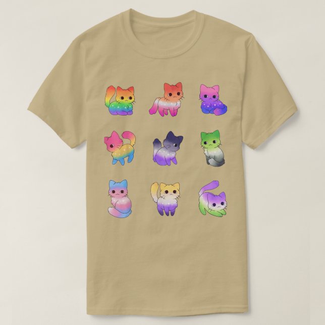 Camiseta Gato Arco-Íris Orgulho gay Cinto Animais Pet Amant (Frente do Design)
