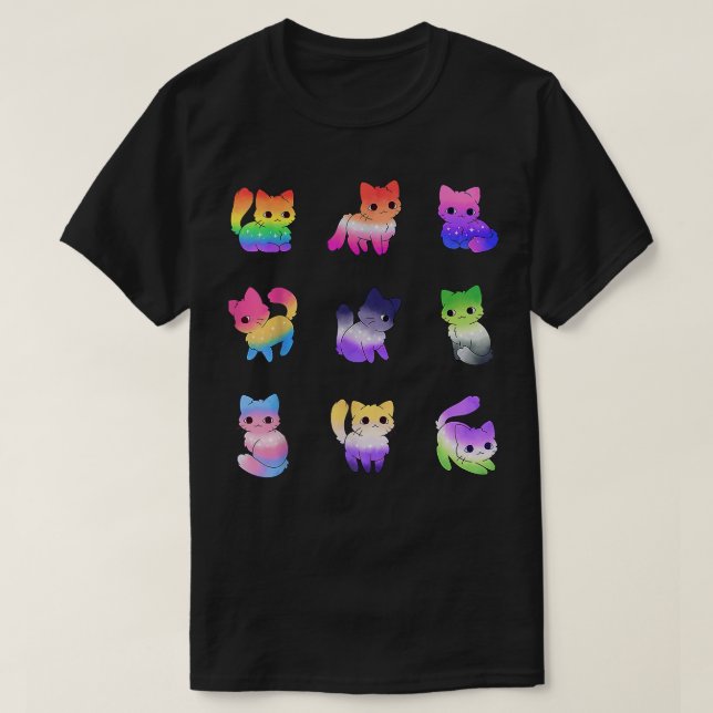 Camiseta Gato Arco-Íris Orgulho gay Cute LGBT Prie Animal P (Frente do Design)