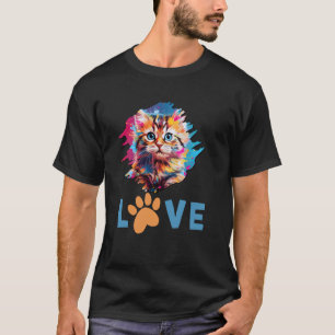 Camiseta Gato Arco-íris Realista Aquarela Gato Fofo Pintura