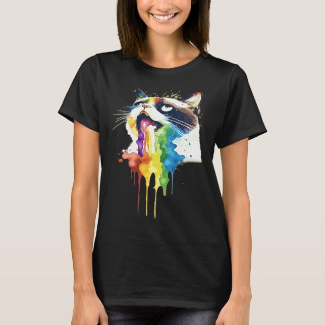 Camiseta Gato Arco-Íris Wacky Barf (Frente)