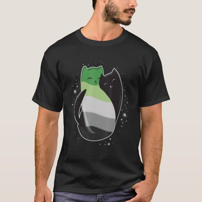 Camiseta Gato Aromântico LGBT Orgulho Aro Asexual Sinalizad (Frente)