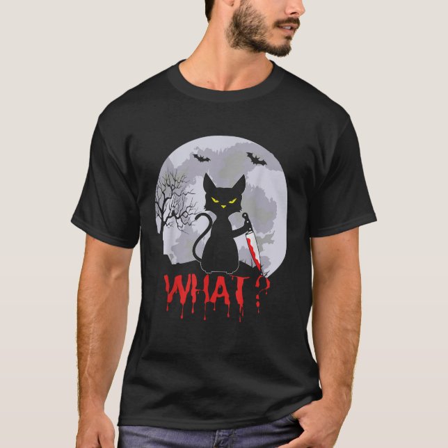 Camiseta Gato Assassino Com Faca Gato Que Halloween Tee Fu (Frente)