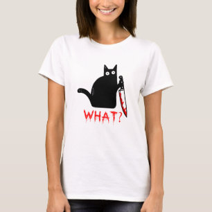 Camiseta Gato Assassino Engraçado, segurando Gato Negro, o