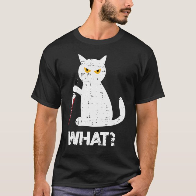Camiseta Gato Assassino Faca Maldita Figurino Engraçado San (Frente)