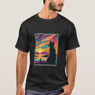 Camiseta Gato Assistindo a um Pôr do Sol Deslumbrante
