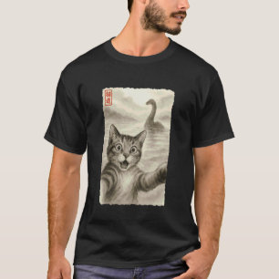 Camiseta Gato Assustado e Surpreso Tirando Selfie Loch Ness