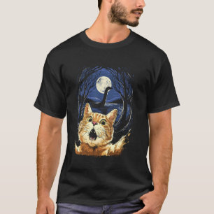 Camiseta Gato Assustado Selfie Gato Com Loch Ness Monster N