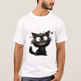 Camiseta Gato Assustado Selvagem Sorriso Divertido Hallowee