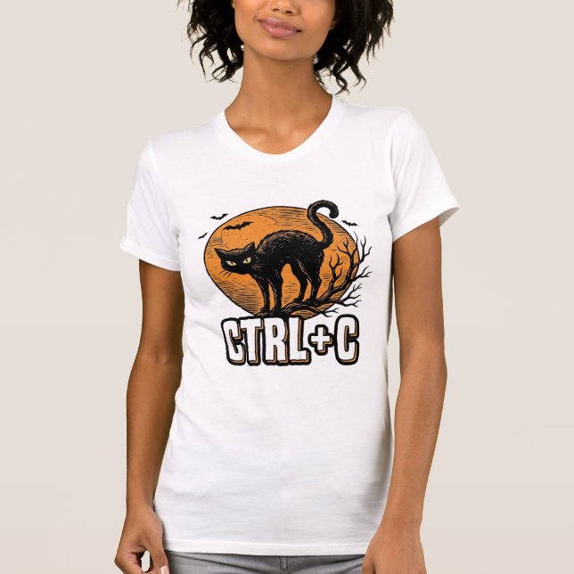 Camiseta Gato Assustador CTRL C Design de Vetor de Hallowee (Frente)