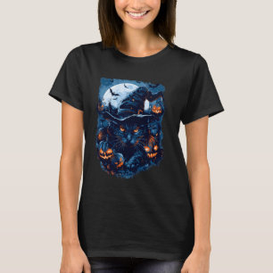 Camiseta Gato Assustador de Halloween Gráfico Chapéu de Bru