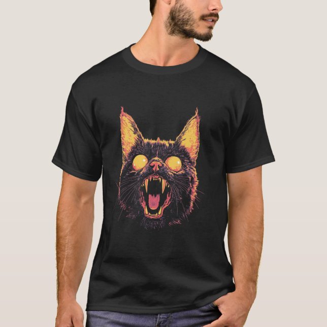 Camiseta Gato Assustador de Halloween Horror (Frente)