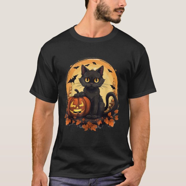 Camiseta Gato Assustador, Gato de Abóbora, Gato de Gato de  (Frente)