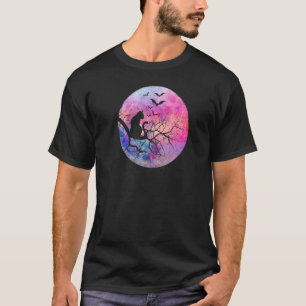 Camiseta Gato Assustador Miando Lua Cheia Assustadora de Ha