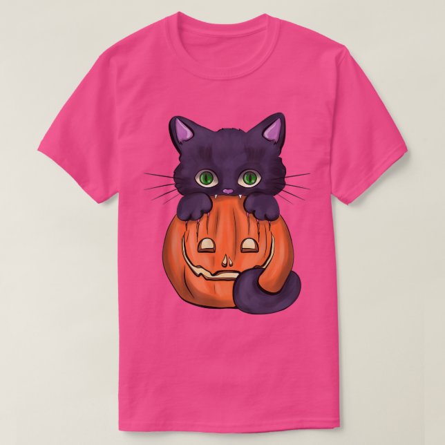 Camiseta Gato Assustador Negro Pumpkin Jack O Lanterna Hall (Frente do Design)