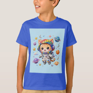Camiseta Gato Astro - fundo azul céu - Vertical Kids