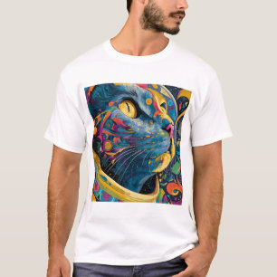 Camiseta Gato Astro Psicodélico – Explosão de Cor Cósmica