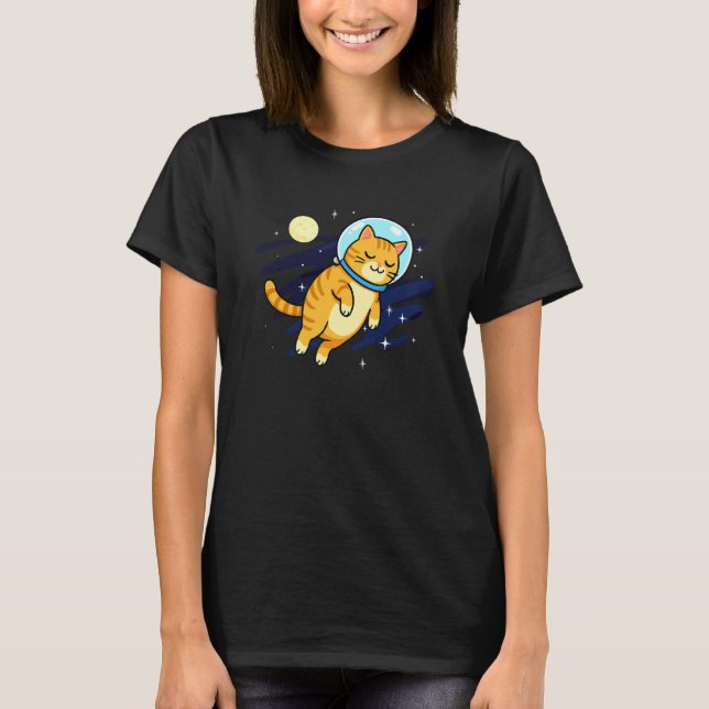 Camiseta Gato Astronauta Espaço Lua Amante de Animais Mãe P (Frente)