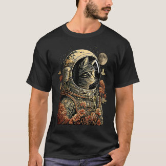 Camiseta Gato Astronauta Floral Vintage Traje Astronauta Ro