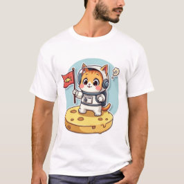 Camiseta Gato Astronauta Fofo Aterrisagem na Lua Kawaii Esp